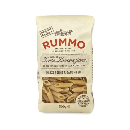 Rummo Mezze Penne Rigate n.28 - makaron durum trafilata al bronzo 500g